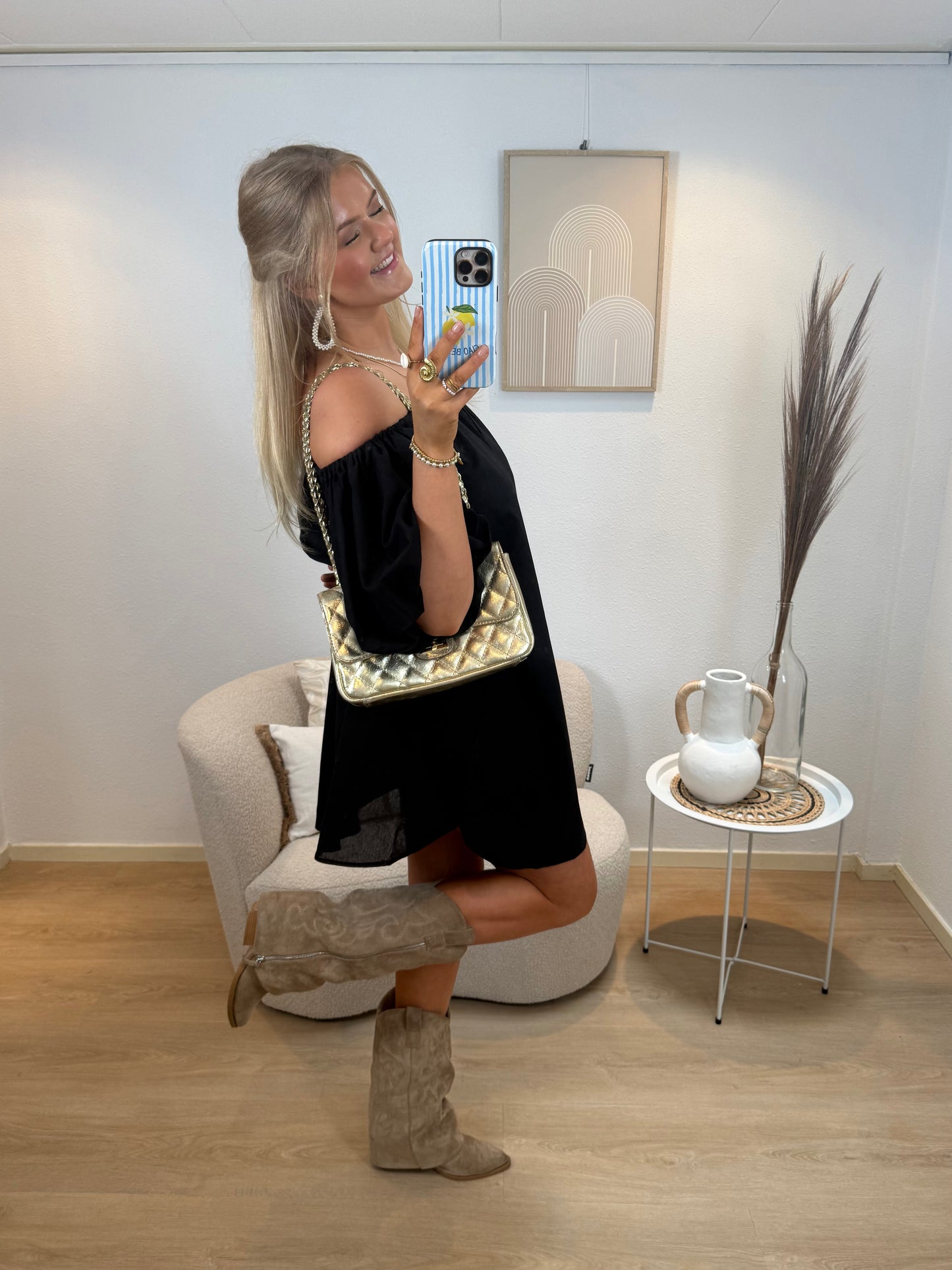 Linnen Off-Shoulder Dress Black