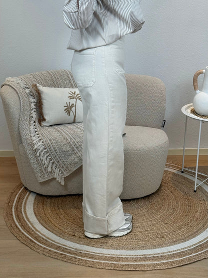 Beige Straight Leg Jeans