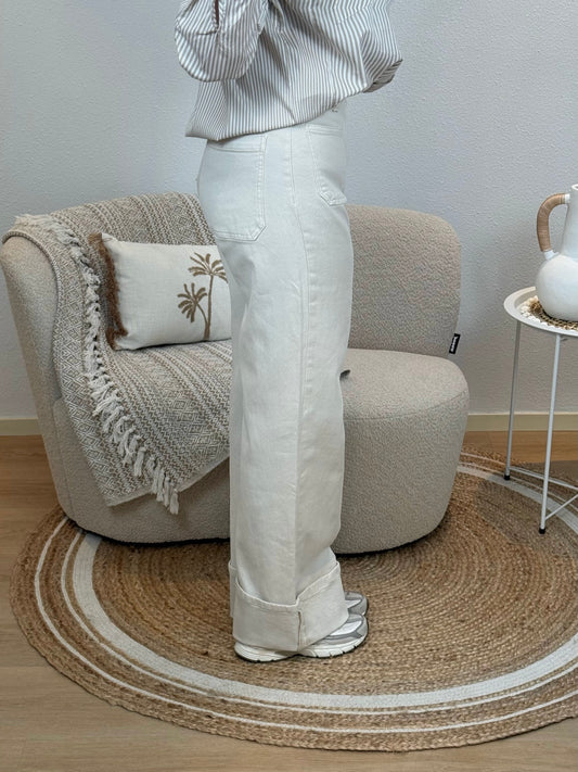 Beige Straight Leg Jeans