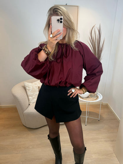 Cropped Puff Blouse Burgundy