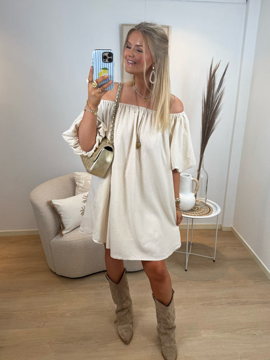 Linnen Off-Shoulder Dress Beige