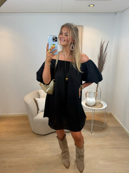 Linnen Off-Shoulder Dress Black
