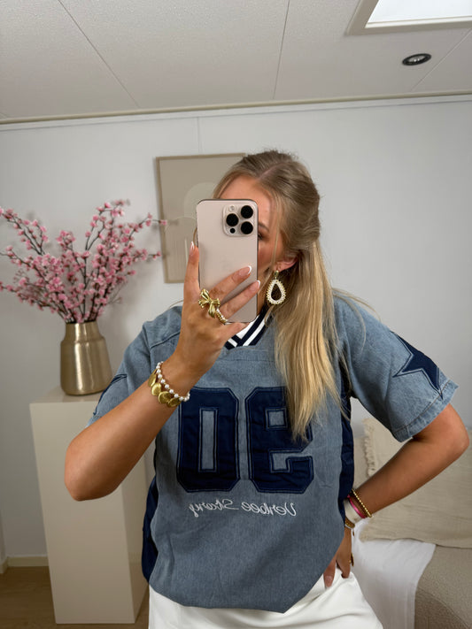 Denim Varsity Top