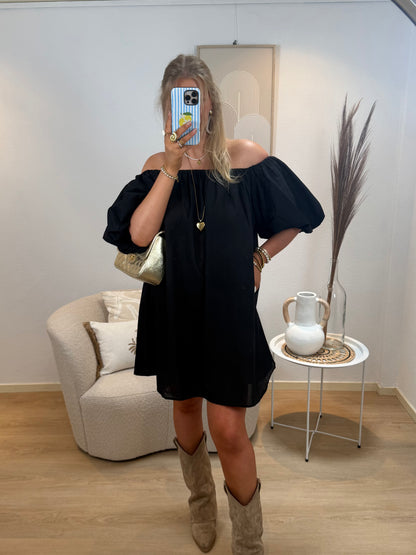 Linnen Off-Shoulder Dress Black