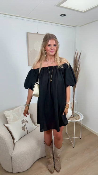 Linnen Off-Shoulder Dress Black