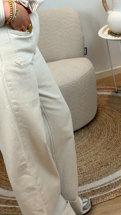Beige Straight Leg Jeans