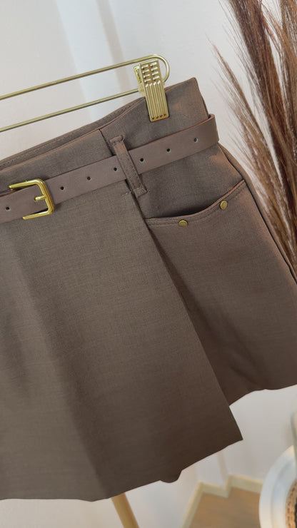 Skort with Belt Brown